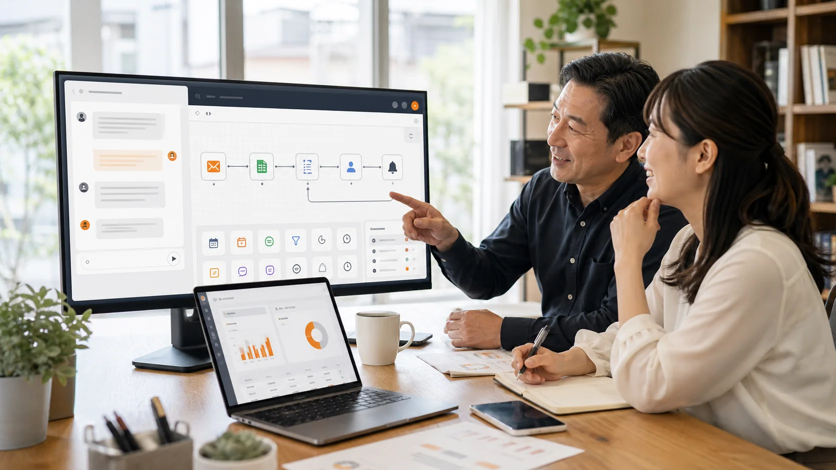 AIとローコードで業務フローを自動化するシステム構築のイメージ