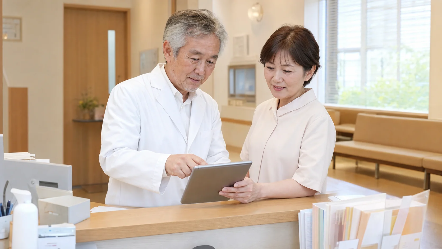 医院の予約や問い合わせを一つの画面で確認できる業務システムのイメージ
