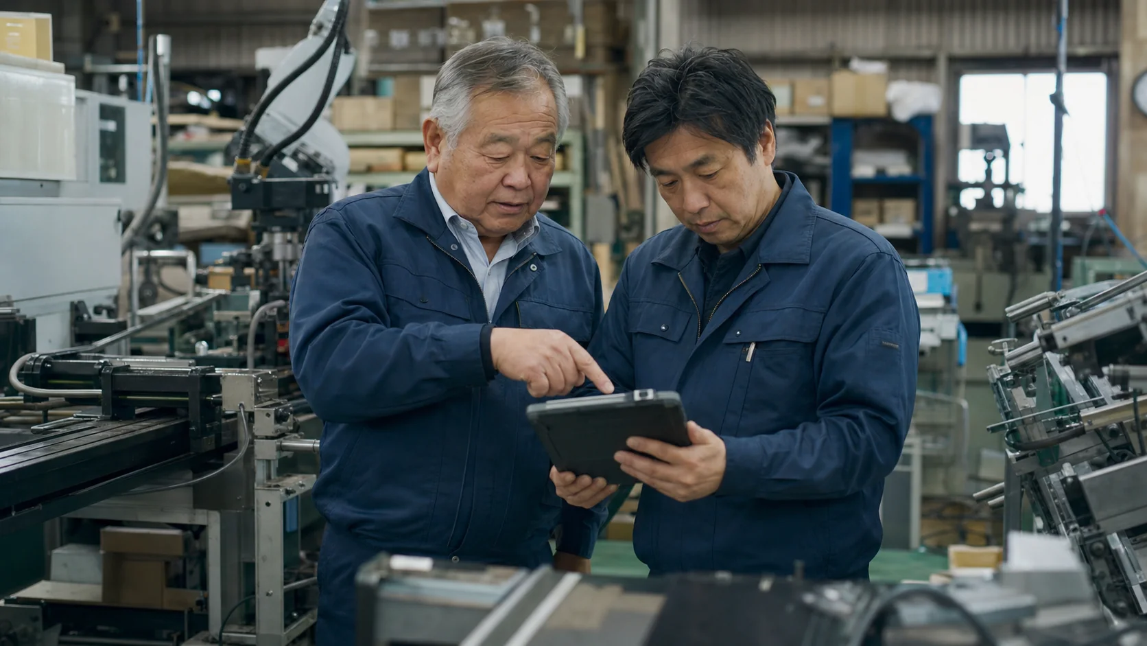 工場で在庫や作業状況を確認する業務システムのイメージ