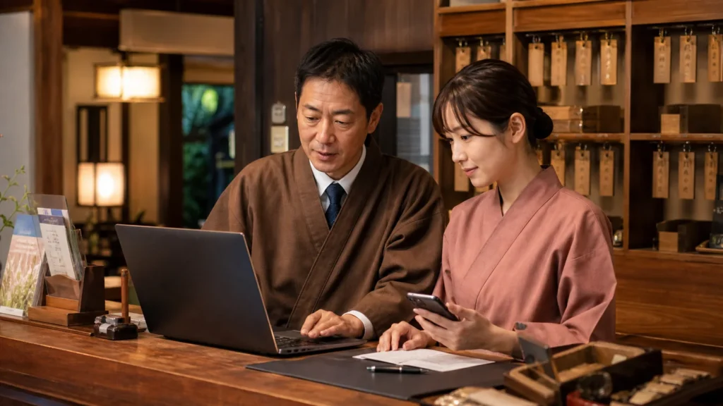 旅館・宿泊業の問い合わせ対応をAIで下支えし、予約前の不安を減らす活用イメージ